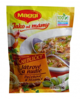 The soup from Mom liver dumplings and noodles Maggi